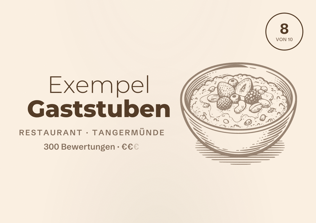 Illustriertes Poster von Exempel Gaststuben, Restaurant in Tangermünde: Bewertung 8 von 10 aus 300 Bewertungen, Preisniveau €€