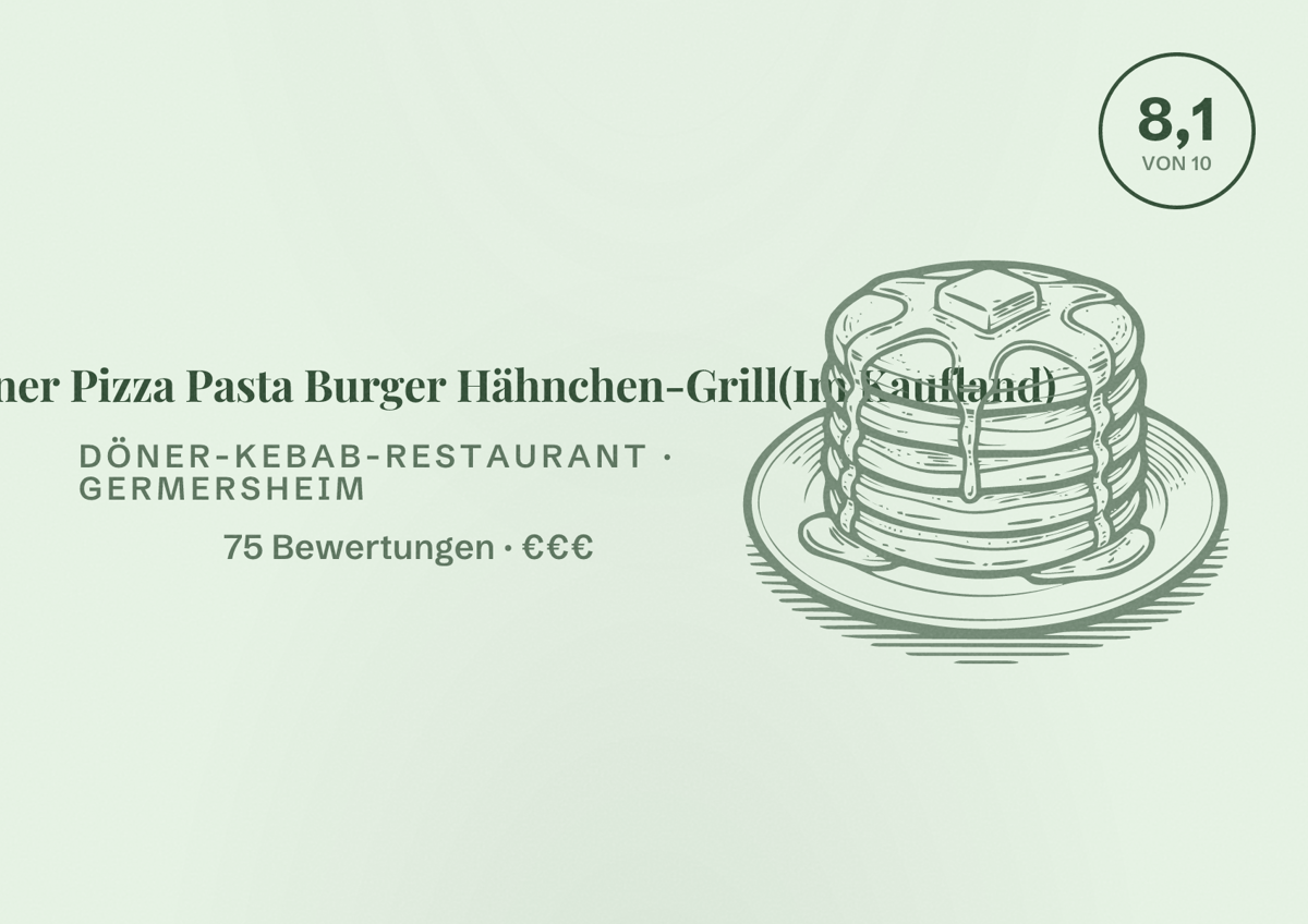 Illustriertes Poster von Express Döner Pizza Pasta Burger Hähnchen-Grill(Im Kaufland), Döner-Kebab-Restaurant in Germersheim: Bewertung 8,1 von 10 aus 75 Bewertungen, Preisniveau €€€