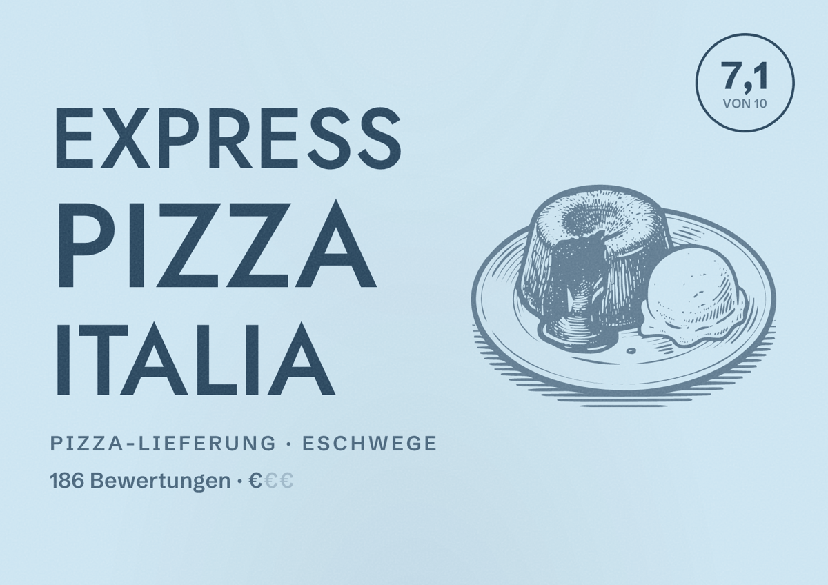 Illustriertes Poster von Express Pizza Italia, Pizza-Lieferung in Eschwege: Bewertung 7,1 von 10 aus 186 Bewertungen, Preisniveau €