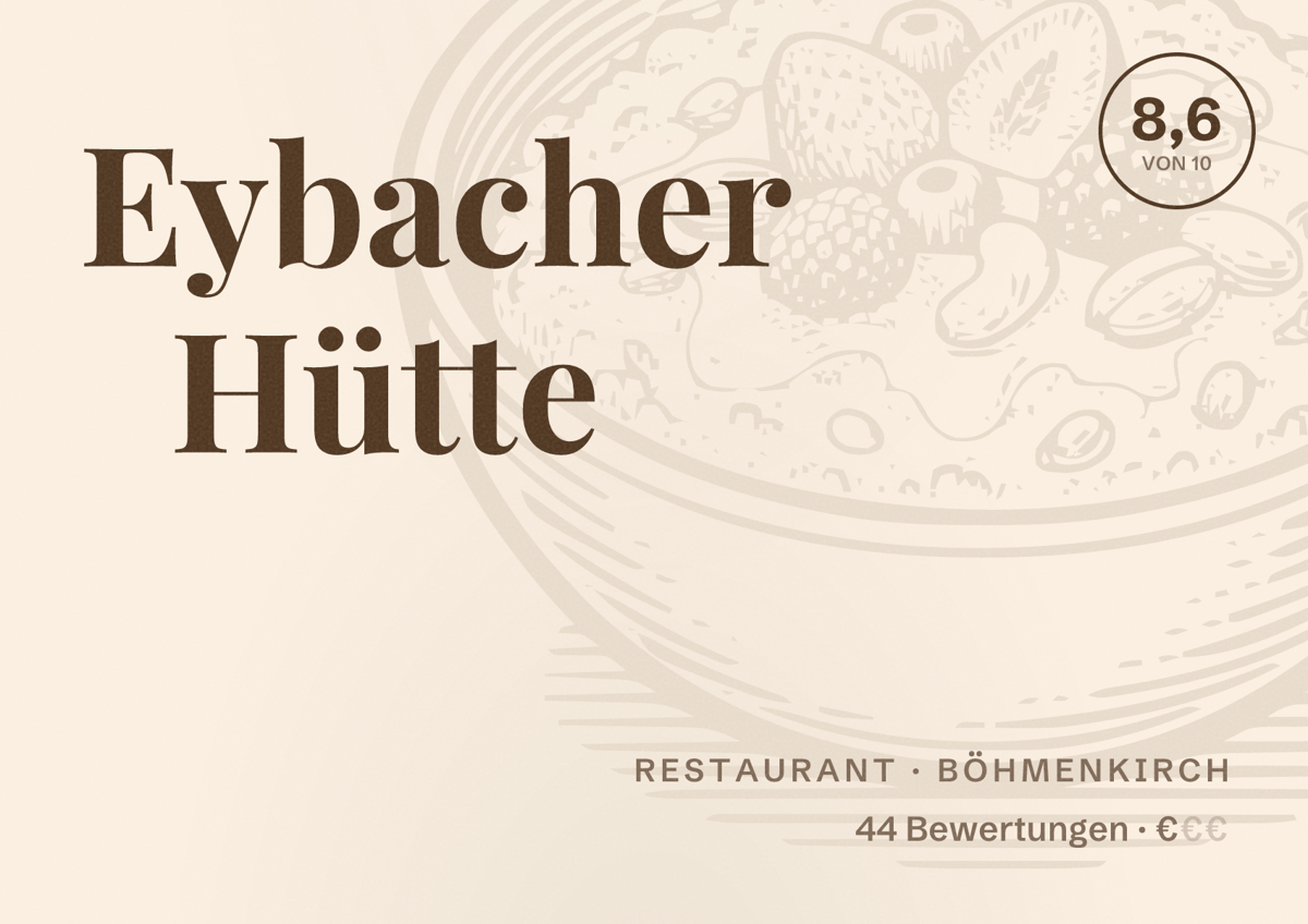 Illustriertes Poster von Eybacher Hütte, Restaurant in Böhmenkirch: Bewertung 8,6 von 10 aus 44 Bewertungen, Preisniveau €