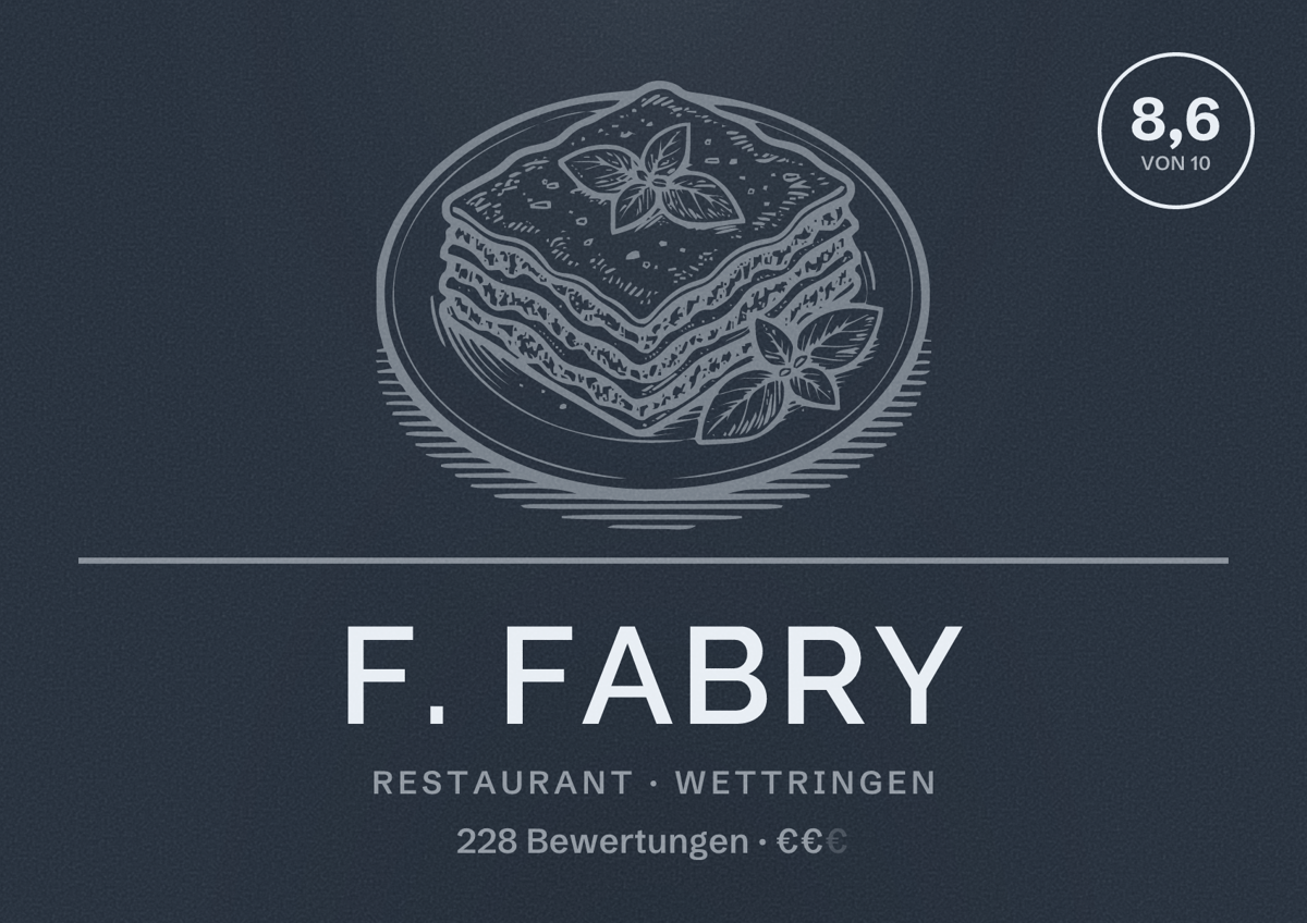 Illustriertes Poster von F. Fabry, Restaurant in Wettringen: Bewertung 8,6 von 10 aus 228 Bewertungen, Preisniveau €€