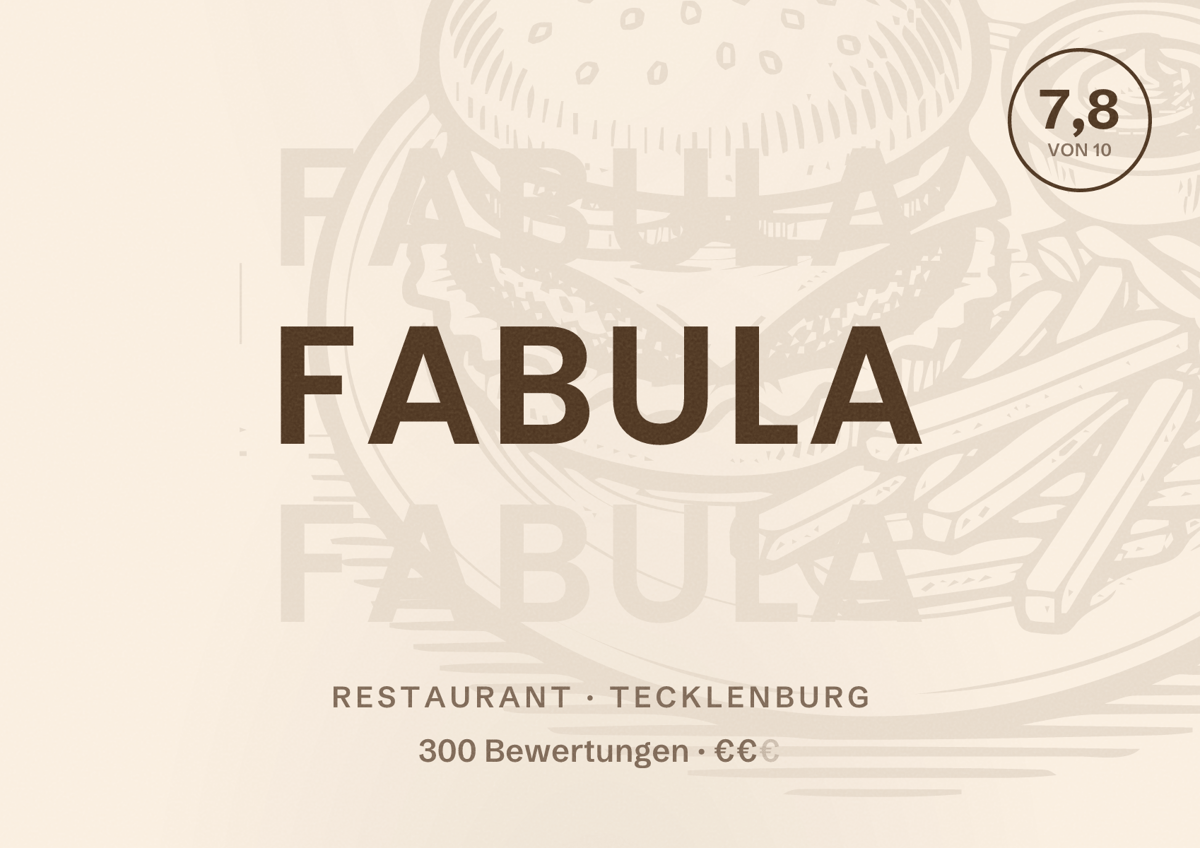 Illustriertes Poster von Fabula, Restaurant in Tecklenburg: Bewertung 7,8 von 10 aus 300 Bewertungen, Preisniveau €€