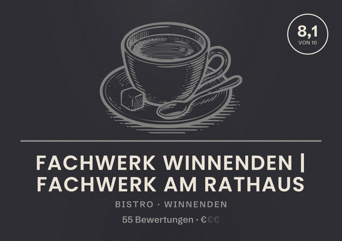 Illustriertes Poster von Fachwerk Winnenden | Fachwerk am Rathaus, Bistro in Winnenden: Bewertung 8,1 von 10 aus 55 Bewertungen, Preisniveau €