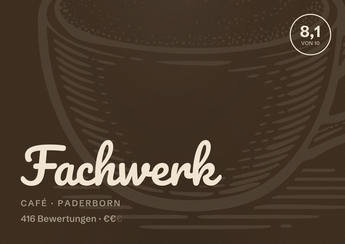 Illustriertes Poster von Fachwerk, Café in Paderborn: Bewertung 8,1 von 10 aus 416 Bewertungen, Preisniveau €€