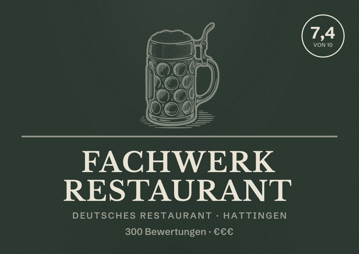 Illustriertes Poster von Fachwerk Restaurant, Deutsches Restaurant in Hattingen: Bewertung 7,4 von 10 aus 300 Bewertungen, Preisniveau €€€