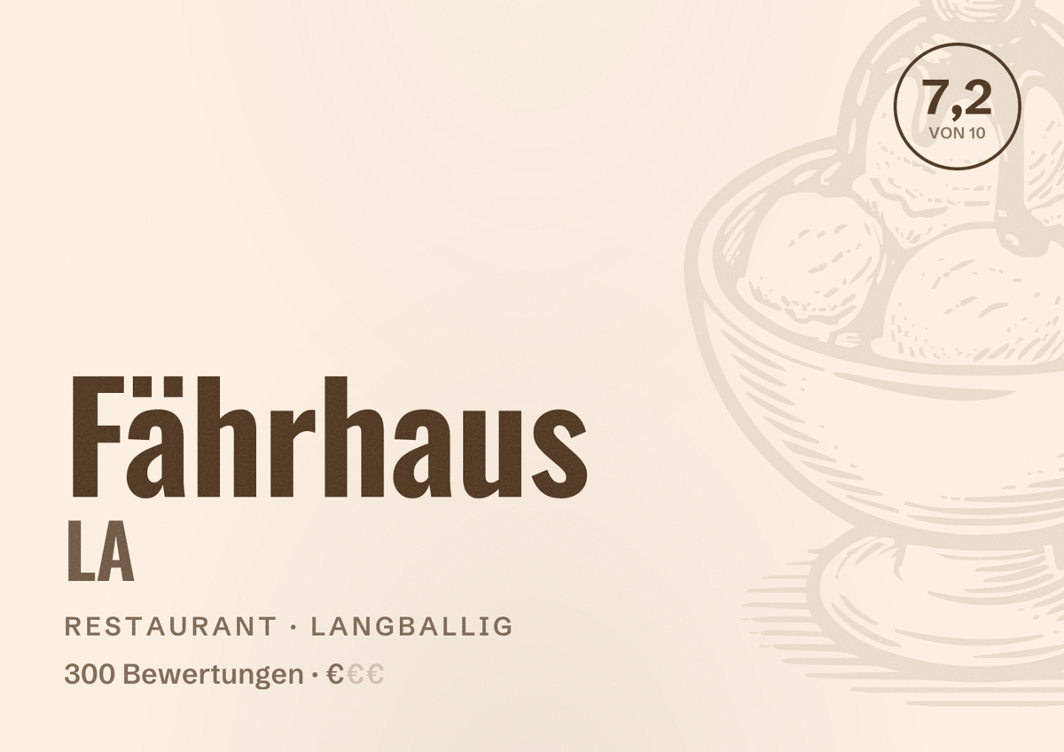 Illustriertes Poster von Fährhaus LA, Restaurant in Langballig: Bewertung 7,2 von 10 aus 300 Bewertungen, Preisniveau €