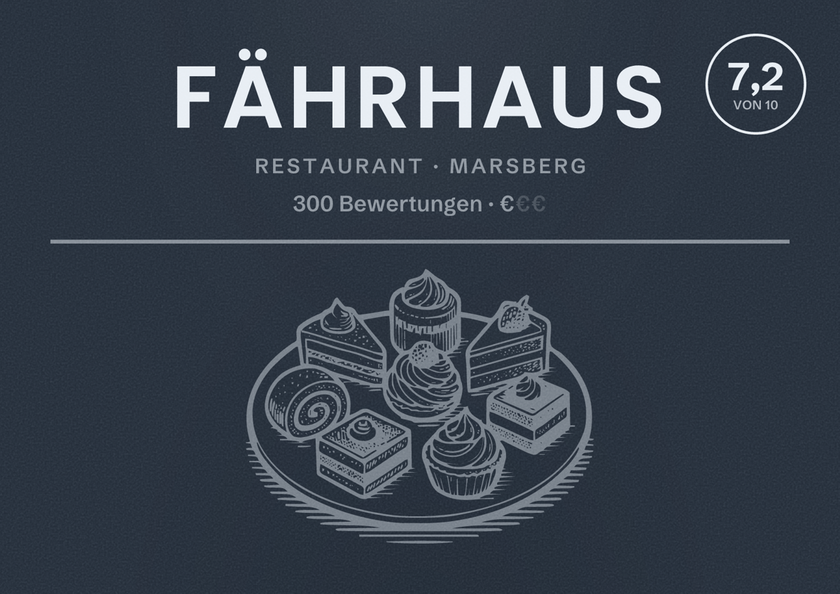 Illustriertes Poster von Fährhaus, Restaurant in Marsberg: Bewertung 7,2 von 10 aus 300 Bewertungen, Preisniveau €