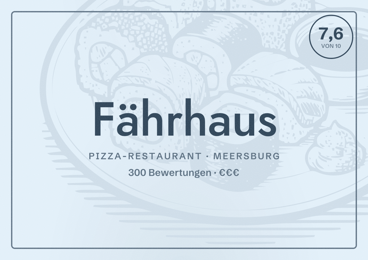 Illustriertes Poster von Fährhaus, Pizza-Restaurant in Meersburg: Bewertung 7,6 von 10 aus 300 Bewertungen, Preisniveau €€€