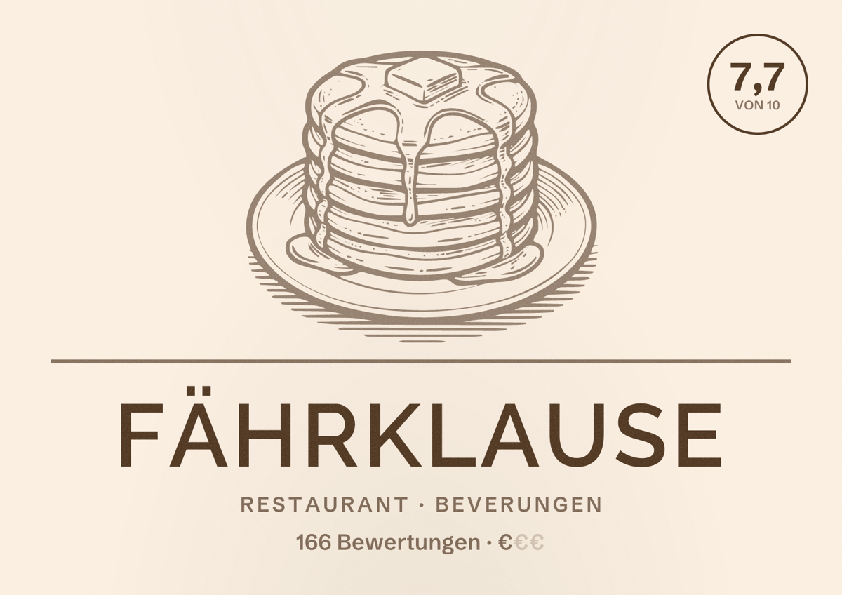 Illustriertes Poster von Fährklause, Restaurant in Beverungen: Bewertung 7,7 von 10 aus 166 Bewertungen, Preisniveau €