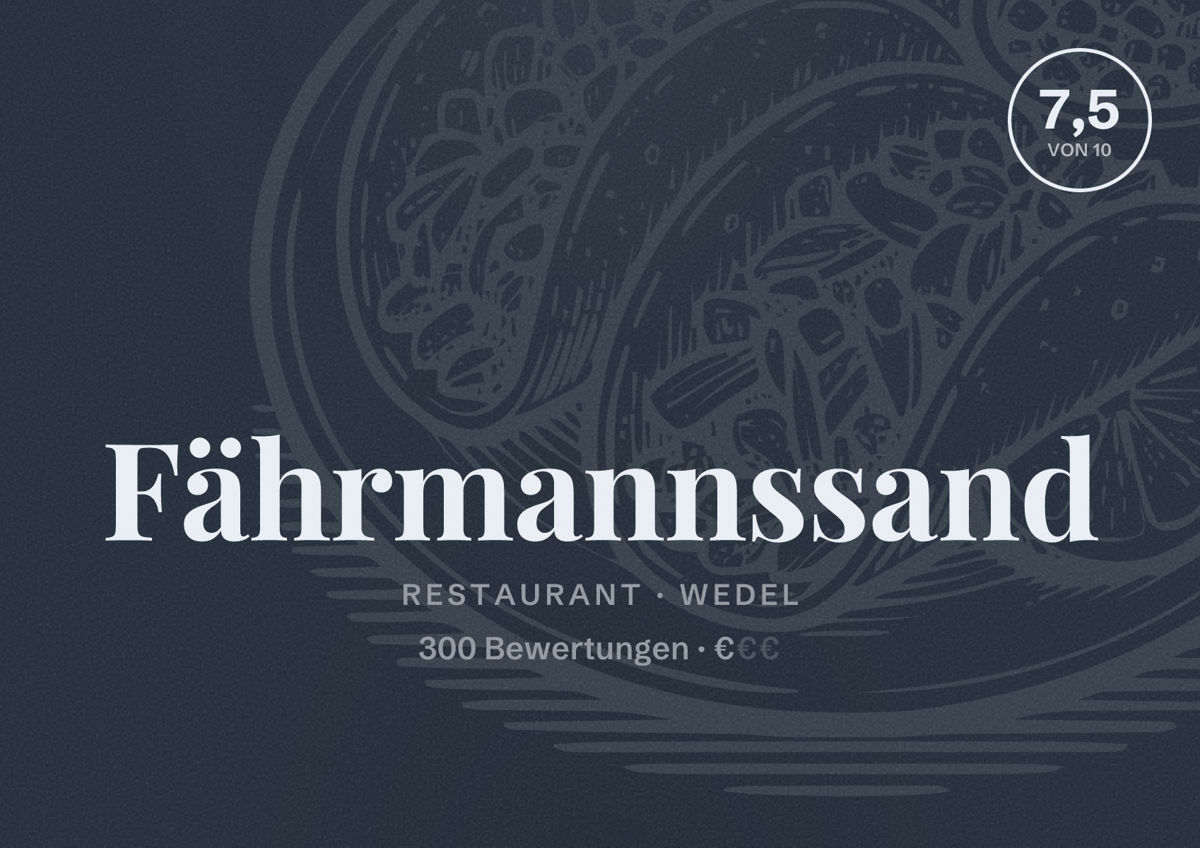 Illustriertes Poster von Fährmannssand, Restaurant in Wedel: Bewertung 7,5 von 10 aus 300 Bewertungen, Preisniveau €