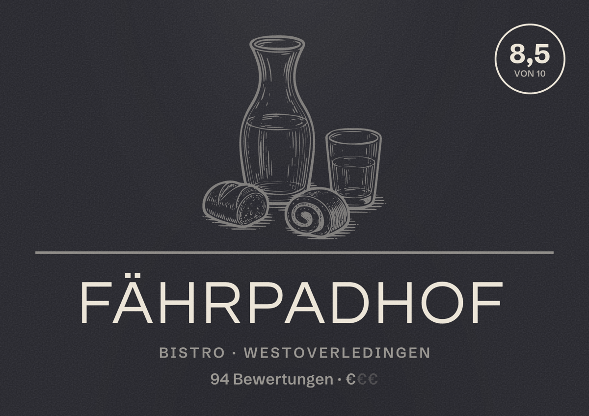 Illustriertes Poster von FährPadHof, Bistro in Westoverledingen: Bewertung 8,5 von 10 aus 94 Bewertungen, Preisniveau €