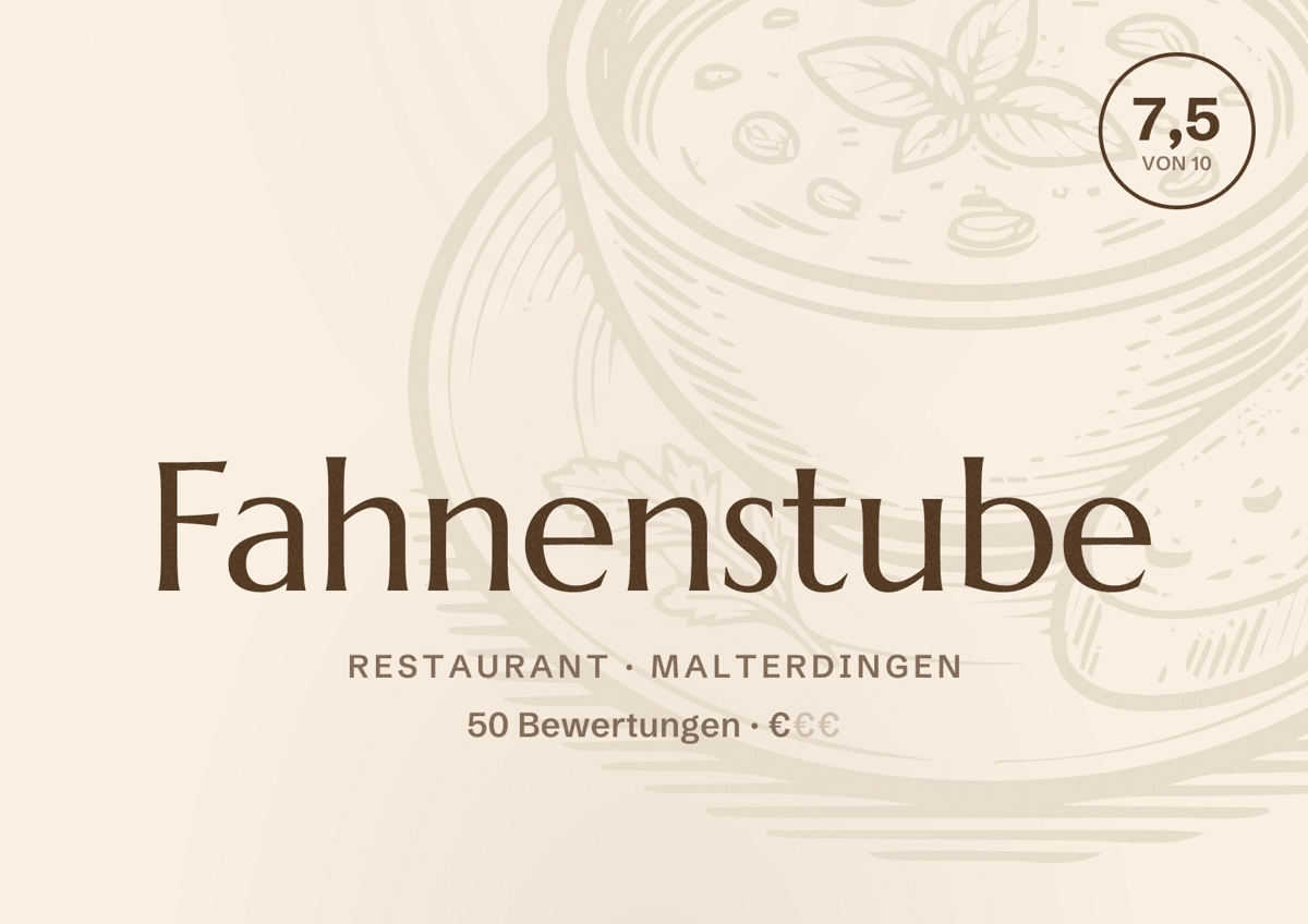 Illustriertes Poster von Fahnenstube, Restaurant in Malterdingen: Bewertung 7,5 von 10 aus 50 Bewertungen, Preisniveau €