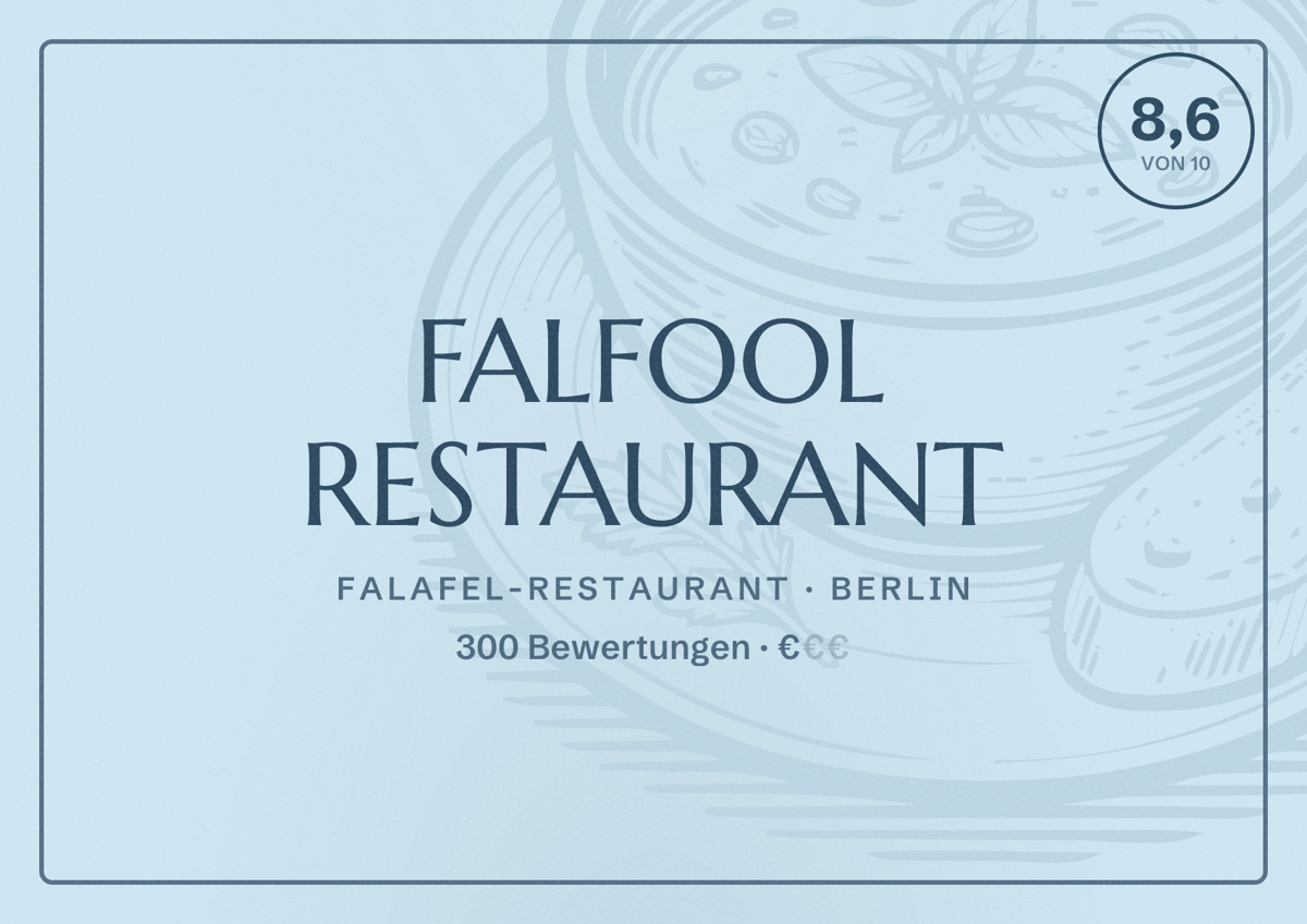 Illustriertes Poster von FALFOOL RESTAURANT, Falafel-Restaurant in Berlin: Bewertung 8,6 von 10 aus 300 Bewertungen, Preisniveau €