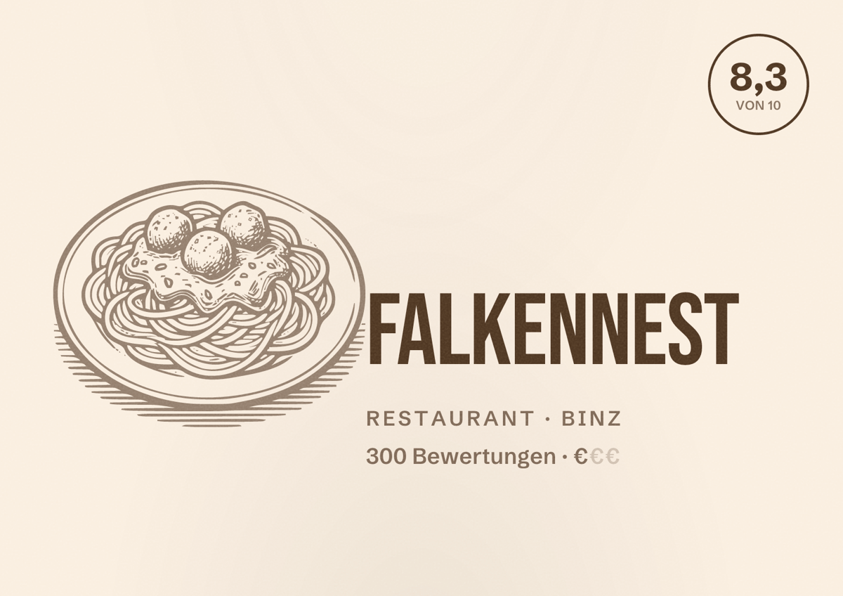 Illustriertes Poster von FalkenNest, Restaurant in Binz: Bewertung 8,3 von 10 aus 300 Bewertungen, Preisniveau €