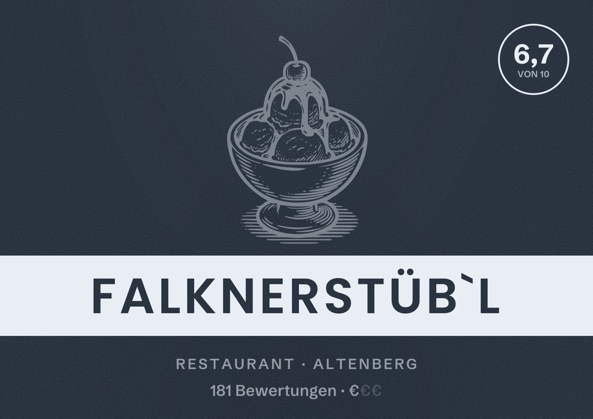 Illustriertes Poster von Falknerstüb`l, Restaurant in Altenberg: Bewertung 6,7 von 10 aus 181 Bewertungen, Preisniveau €