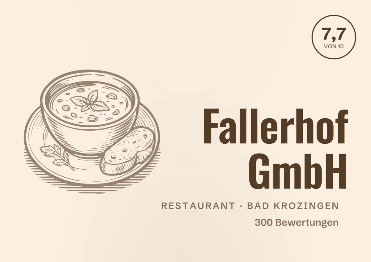 Illustriertes Poster von Fallerhof GmbH, Restaurant in Bad Krozingen: Bewertung 7,7 von 10 aus 300 Bewertungen