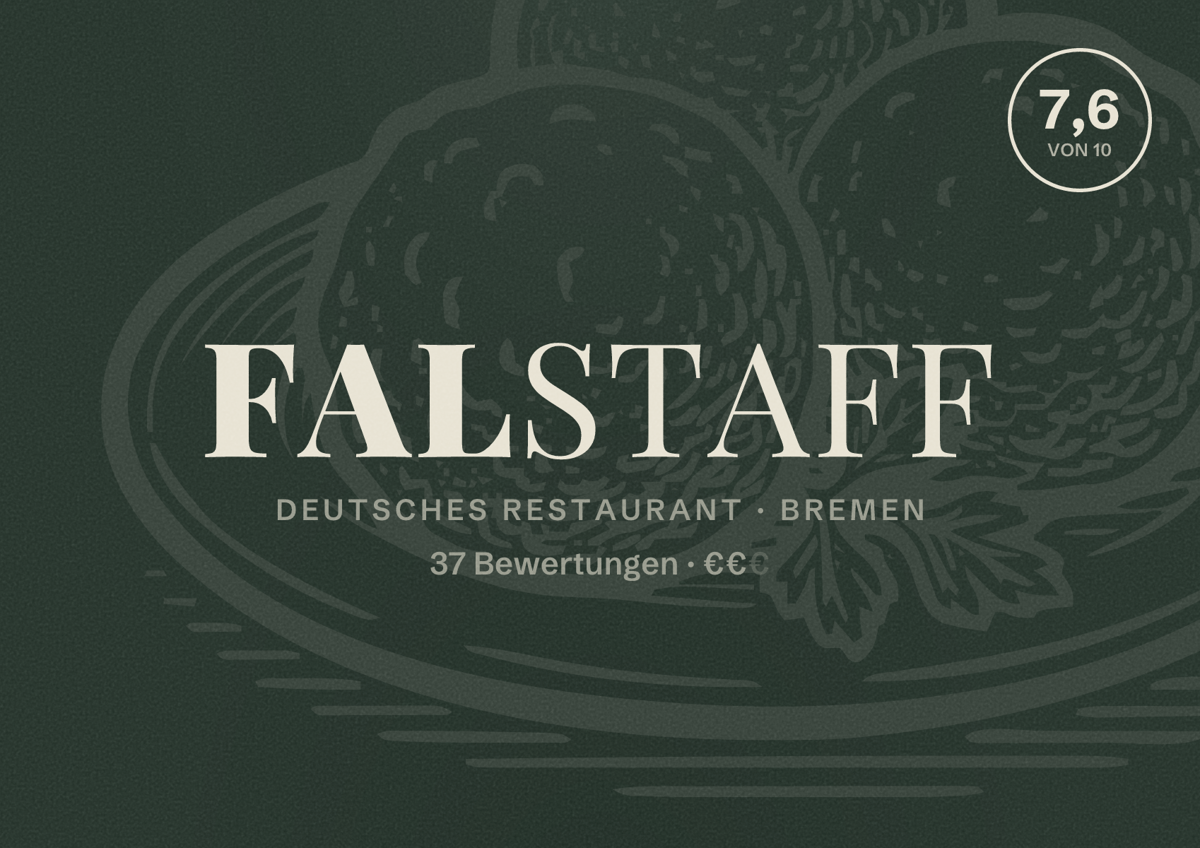 Illustriertes Poster von Falstaff, Deutsches Restaurant in Bremen: Bewertung 7,6 von 10 aus 37 Bewertungen, Preisniveau €€