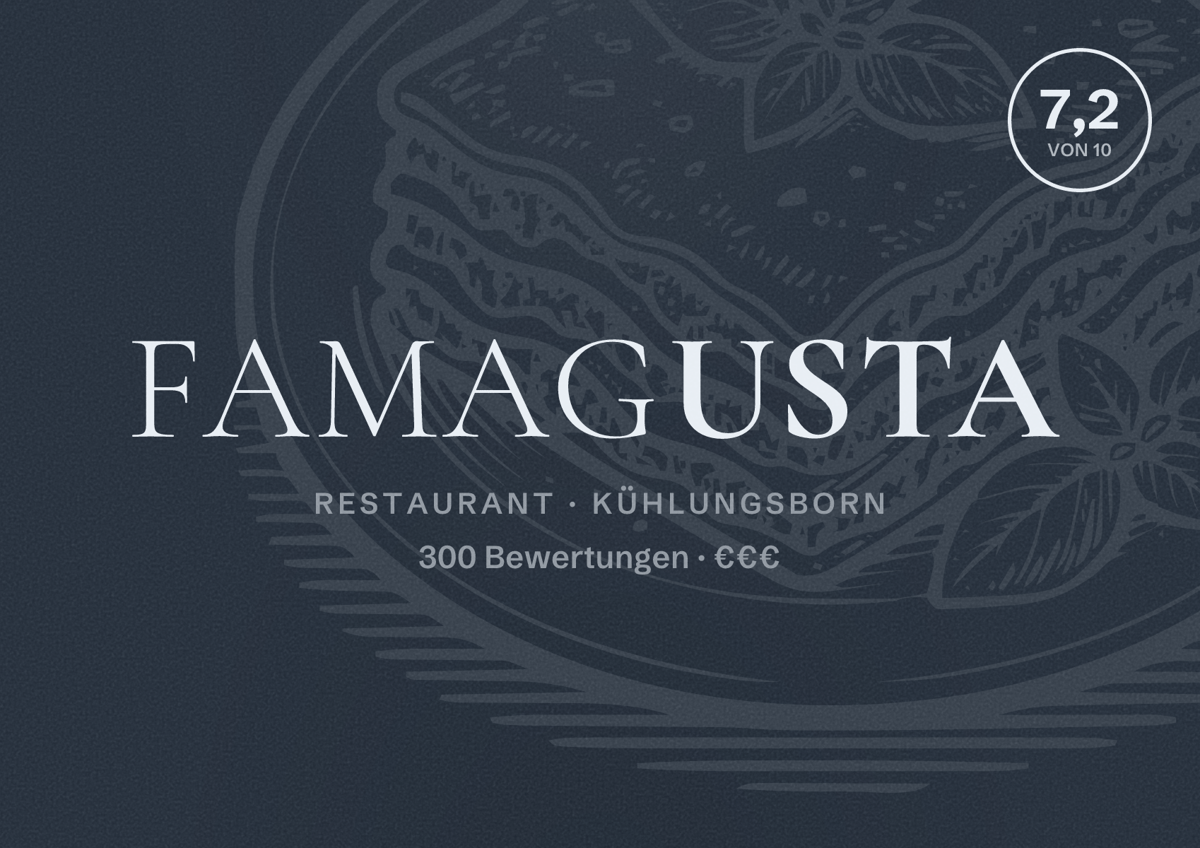 Illustriertes Poster von Famagusta, Restaurant in Kühlungsborn: Bewertung 7,2 von 10 aus 300 Bewertungen, Preisniveau €€€
