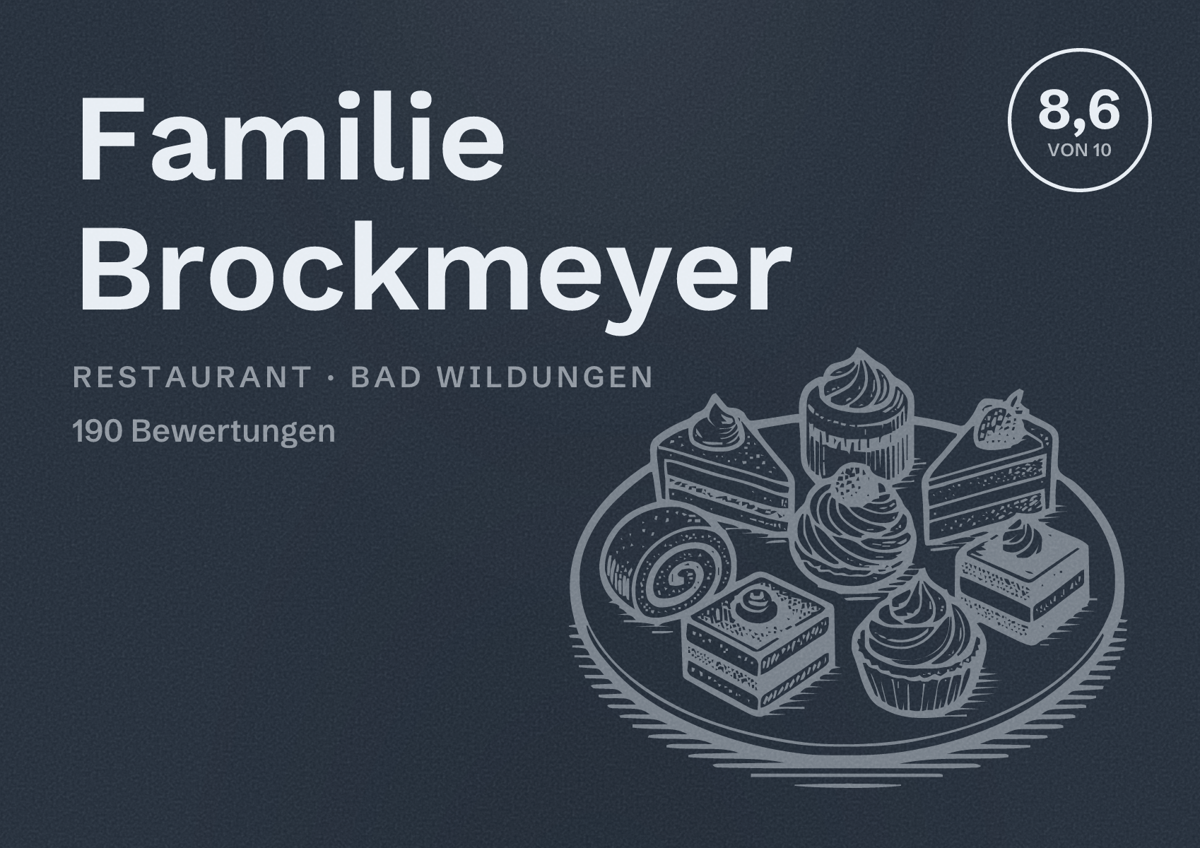 Illustriertes Poster von Familie Brockmeyer, Restaurant in Bad Wildungen: Bewertung 8,6 von 10 aus 190 Bewertungen