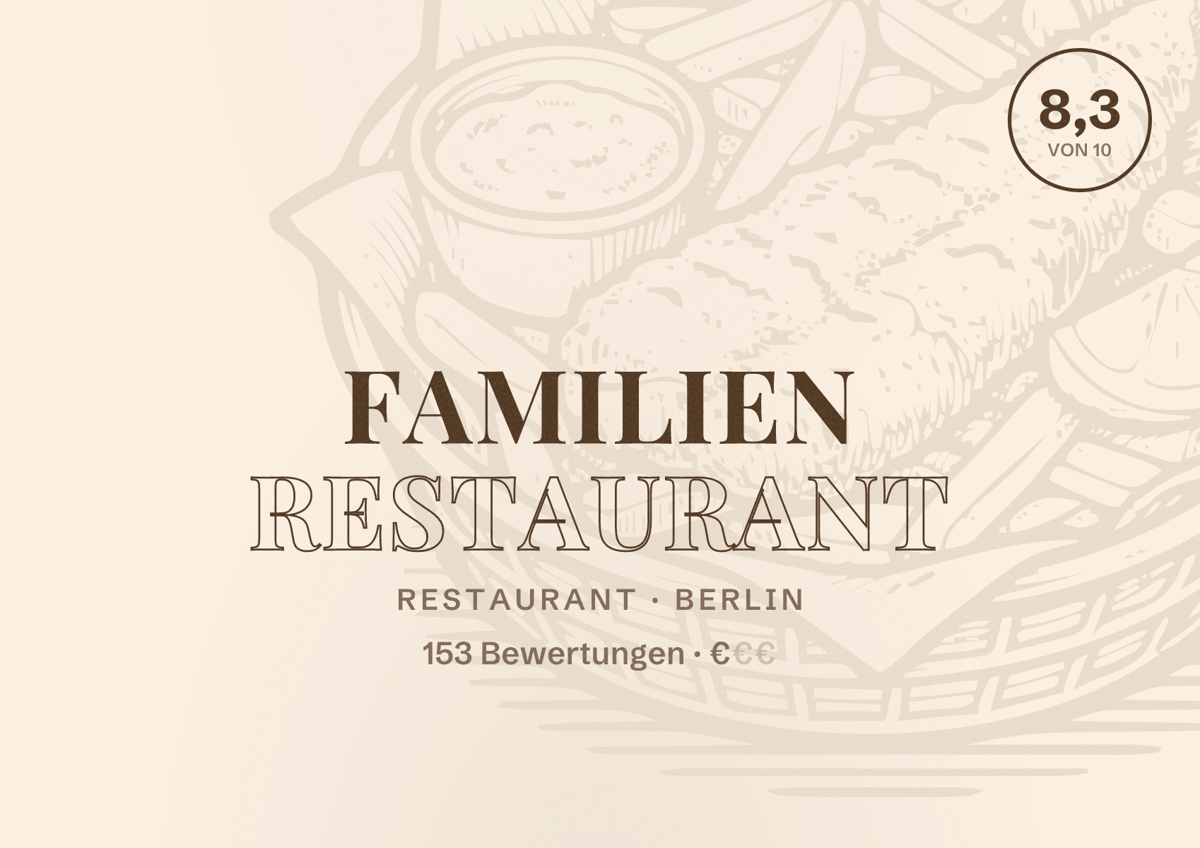 Illustriertes Poster von Familien Restaurant, Restaurant in Berlin: Bewertung 8,3 von 10 aus 153 Bewertungen, Preisniveau €