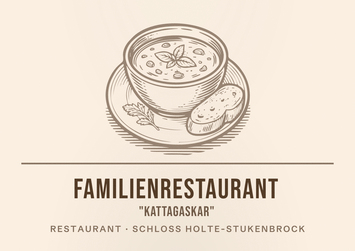 Illustriertes Poster von Familienrestaurant "Kattagaskar", Restaurant in Schloß Holte-Stukenbrock