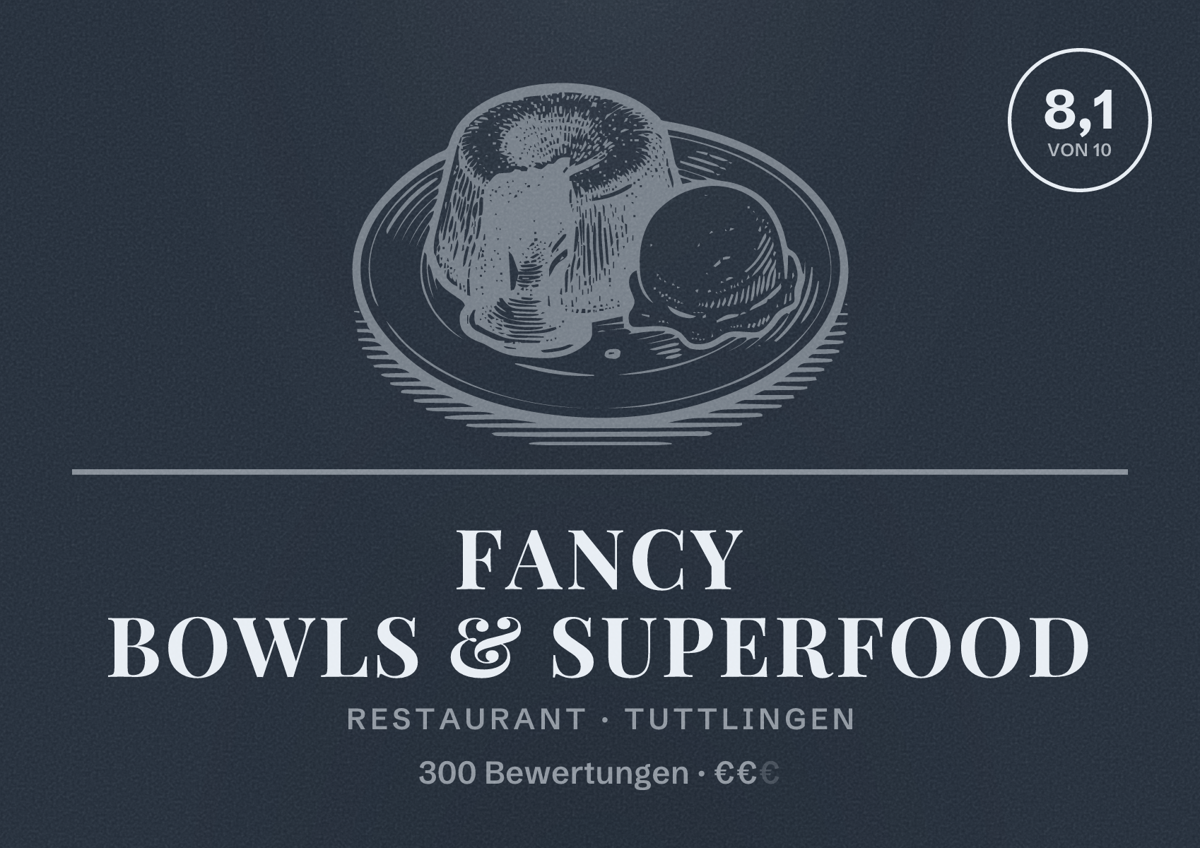 Illustriertes Poster von Fancy Bowls & Superfood, Restaurant in Tuttlingen: Bewertung 8,1 von 10 aus 300 Bewertungen, Preisniveau €€