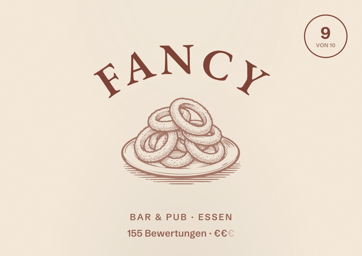 Illustriertes Poster von Fancy, Bar & Pub in Essen: Bewertung 9 von 10 aus 155 Bewertungen, Preisniveau €€