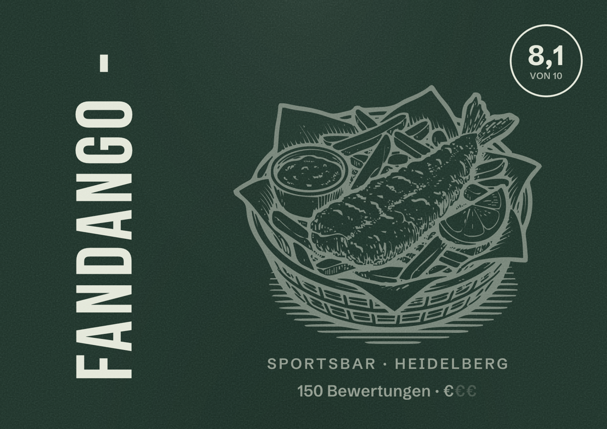 Illustriertes Poster von Fandango -, Sportsbar in Heidelberg: Bewertung 8,1 von 10 aus 150 Bewertungen, Preisniveau €