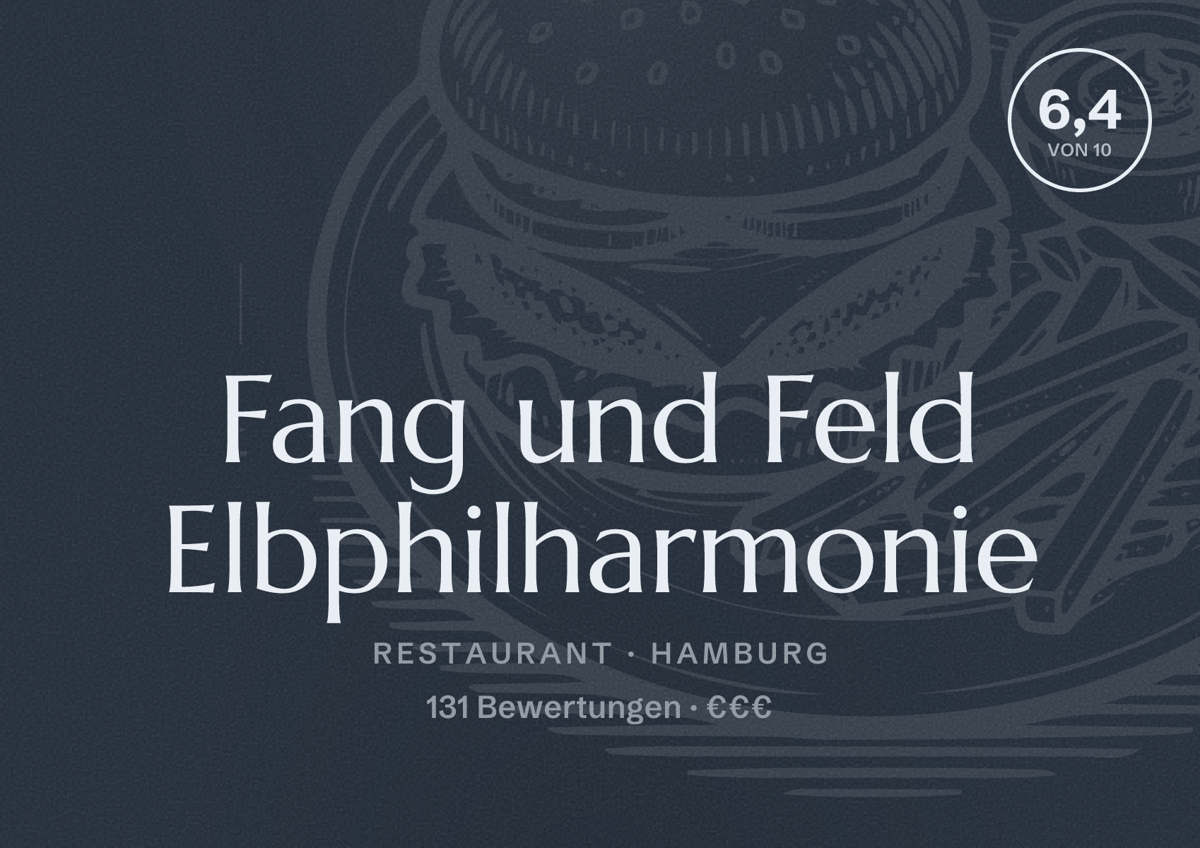 Illustriertes Poster von Fang und Feld Elbphilharmonie, Restaurant in Hamburg: Bewertung 6,4 von 10 aus 131 Bewertungen, Preisniveau €€€