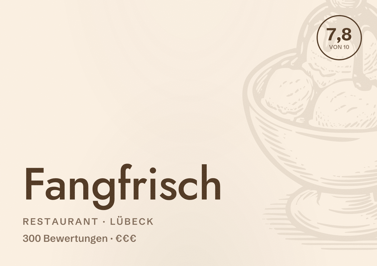 Illustriertes Poster von Fangfrisch, Restaurant in Lübeck: Bewertung 7,8 von 10 aus 300 Bewertungen, Preisniveau €€€