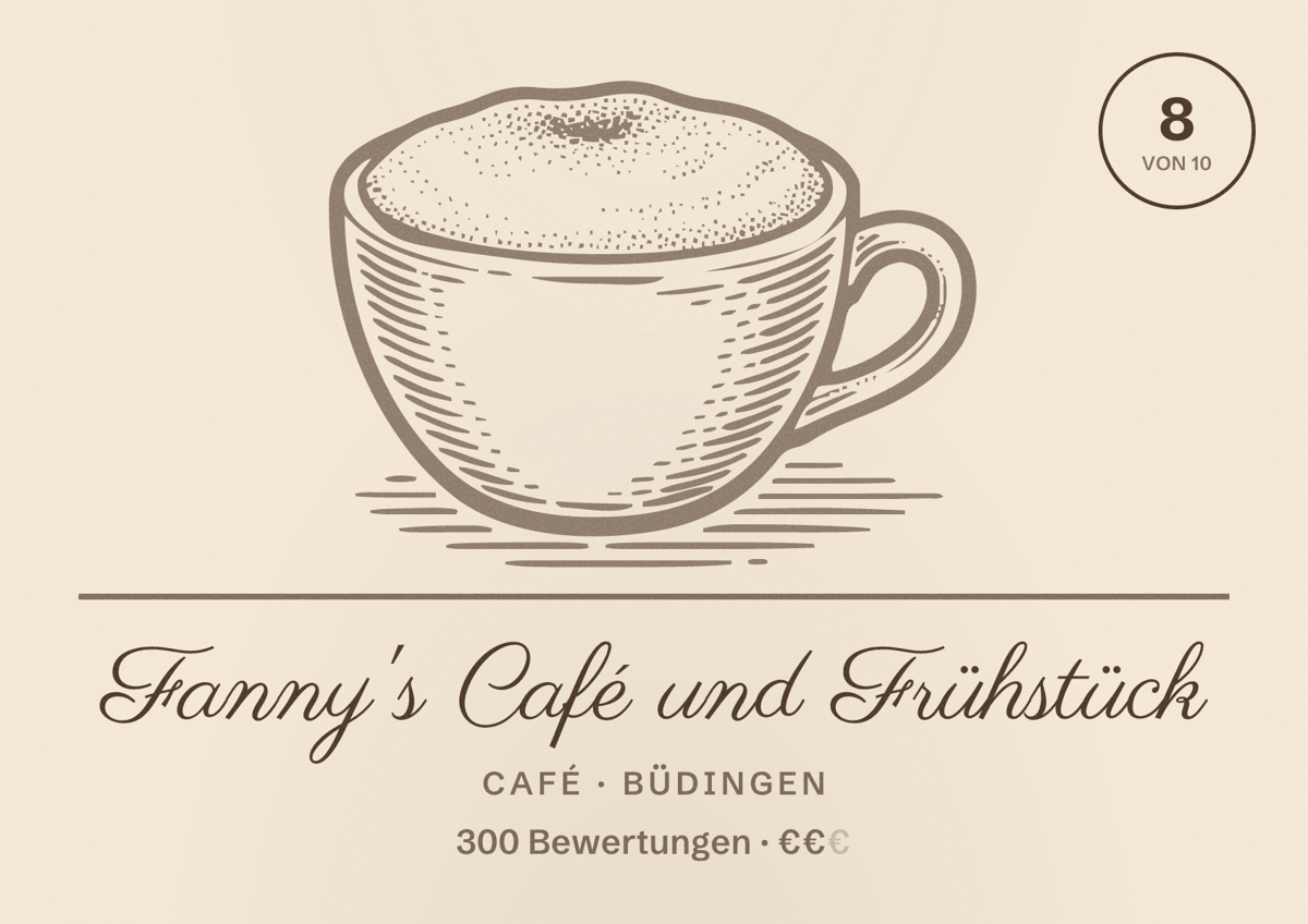 Illustriertes Poster von Fanny's Café und Frühstück, Café in Büdingen: Bewertung 8 von 10 aus 300 Bewertungen, Preisniveau €€