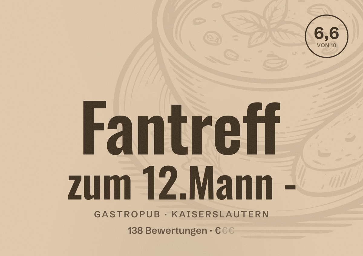 Illustriertes Poster von Fantreff zum 12.Mann -, Gastropub in Kaiserslautern: Bewertung 6,6 von 10 aus 138 Bewertungen, Preisniveau €