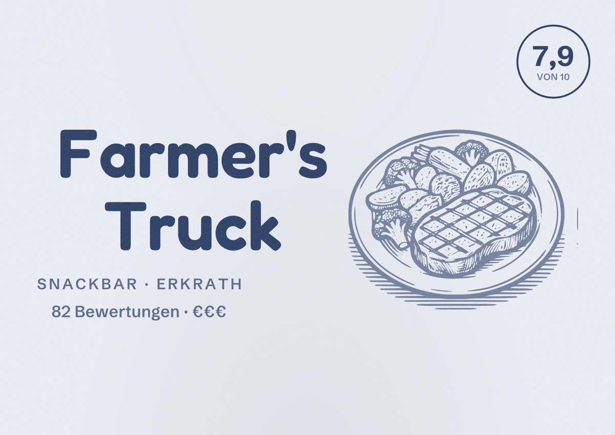 Illustriertes Poster von Farmer's Truck, Snackbar in Erkrath: Bewertung 7,9 von 10 aus 82 Bewertungen, Preisniveau €€€