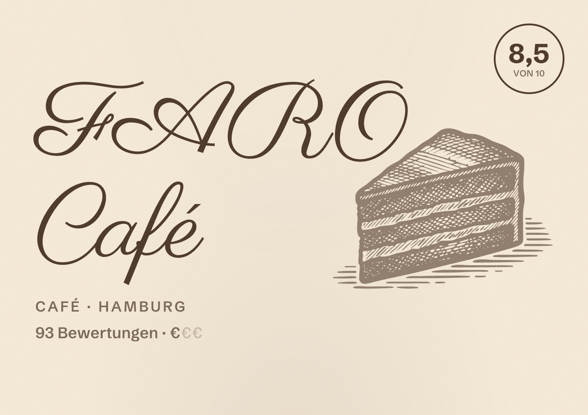 Illustriertes Poster von FARO Café, Café in Hamburg: Bewertung 8,5 von 10 aus 93 Bewertungen, Preisniveau €