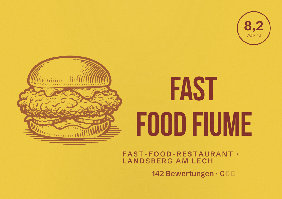 Illustriertes Poster von Fast Food Fiume, Fast-Food-Restaurant in Landsberg am Lech: Bewertung 8,2 von 10 aus 142 Bewertungen, Preisniveau €