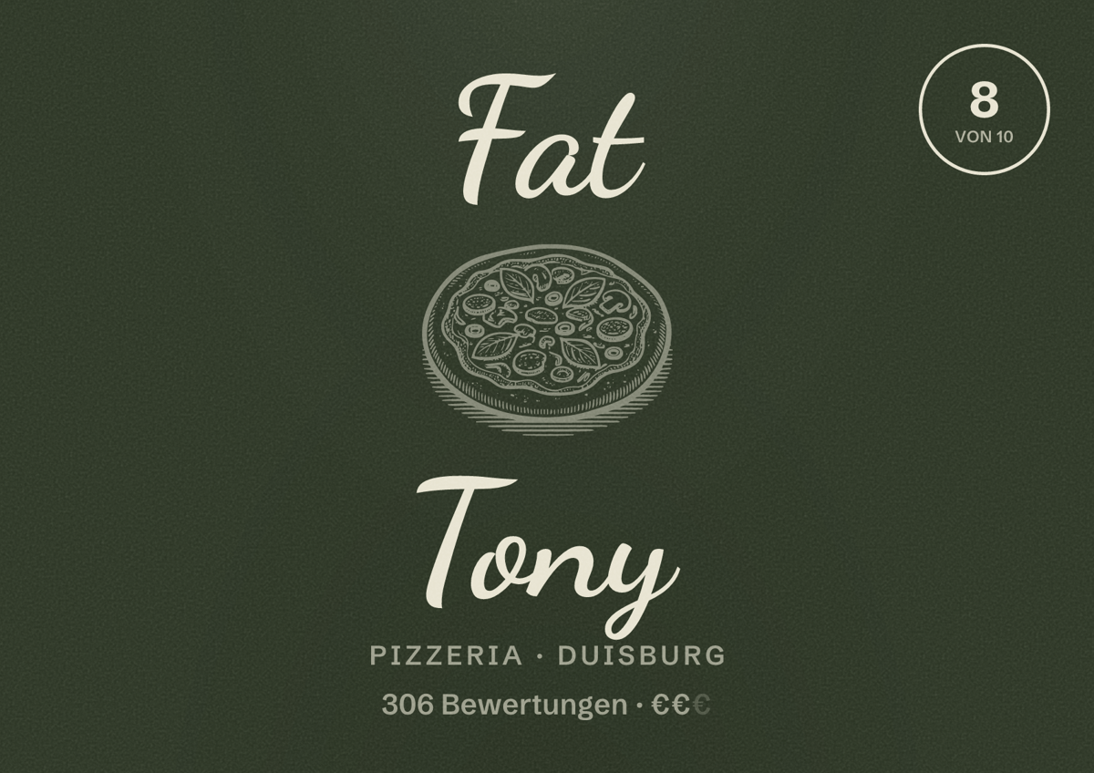 Illustriertes Poster von Fat Tony, Pizzeria in Duisburg: Gästebewertung 8 von 10 aus 306 Bewertungen