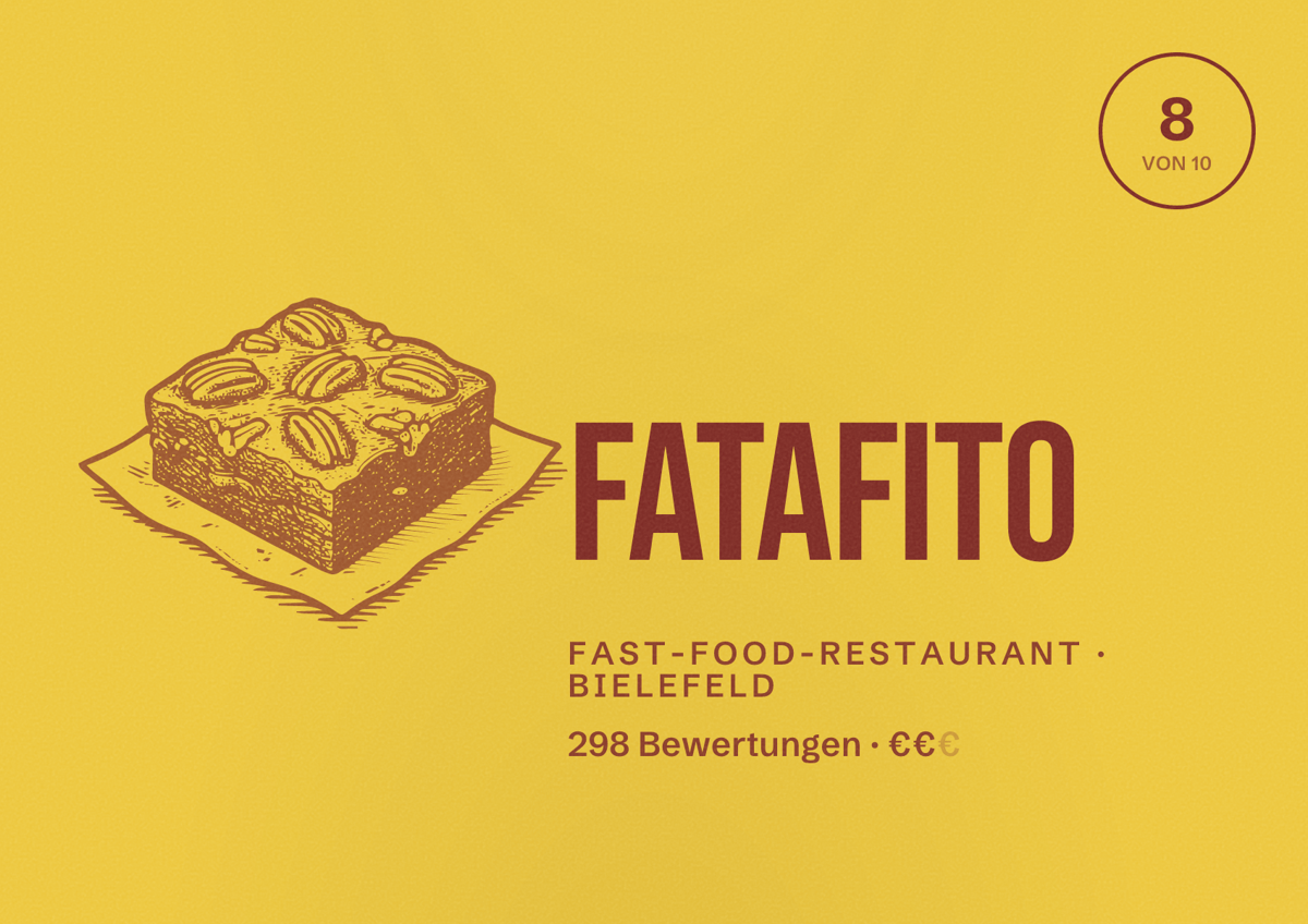 Illustriertes Poster von FATAFiTO, Fast-Food-Restaurant in Bielefeld: Bewertung 8 von 10 aus 298 Bewertungen, Preisniveau €€