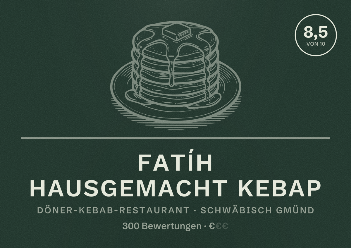 Illustriertes Poster von FATÍH HAUSGEMACHT KEBAP, Döner-Kebab-Restaurant in Schwäbisch Gmünd: Bewertung 8,5 von 10 aus 300 Bewertungen, Preisniveau €