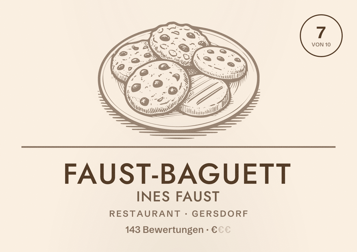 Illustriertes Poster von Faust-Baguett Ines Faust, Restaurant in Gersdorf: Bewertung 7 von 10 aus 143 Bewertungen, Preisniveau €