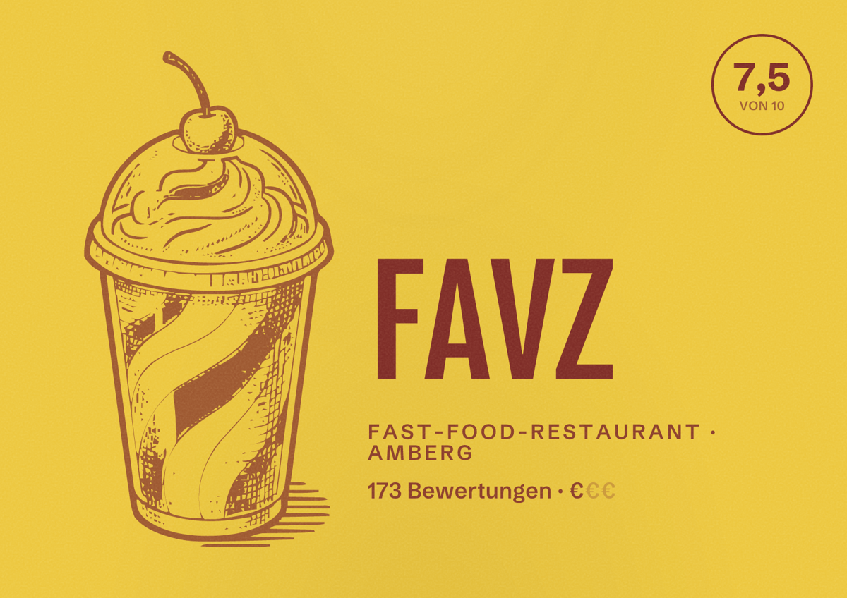 Illustriertes Poster von FAVZ, Fast-Food-Restaurant in Amberg: Bewertung 7,5 von 10 aus 173 Bewertungen, Preisniveau €