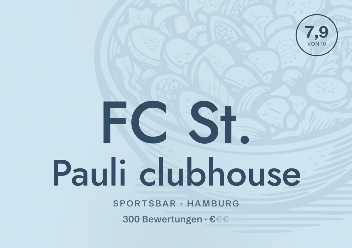 Illustriertes Poster von FC St. Pauli clubhouse, Sportsbar in Hamburg: Bewertung 7,9 von 10 aus 300 Bewertungen, Preisniveau €