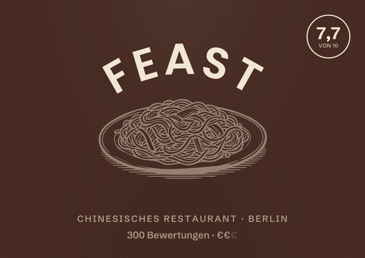 Illustriertes Poster von Feast, Chinesisches Restaurant in Berlin: Bewertung 7,7 von 10 aus 300 Bewertungen, Preisniveau €€