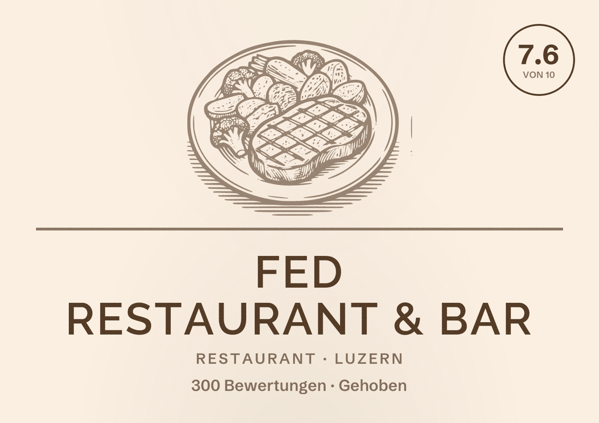 Illustriertes Poster von FED Restaurant & Bar, Restaurant in Luzern: Bewertung 7.6 von 10 aus 300 Bewertungen, Preisniveau Gehoben