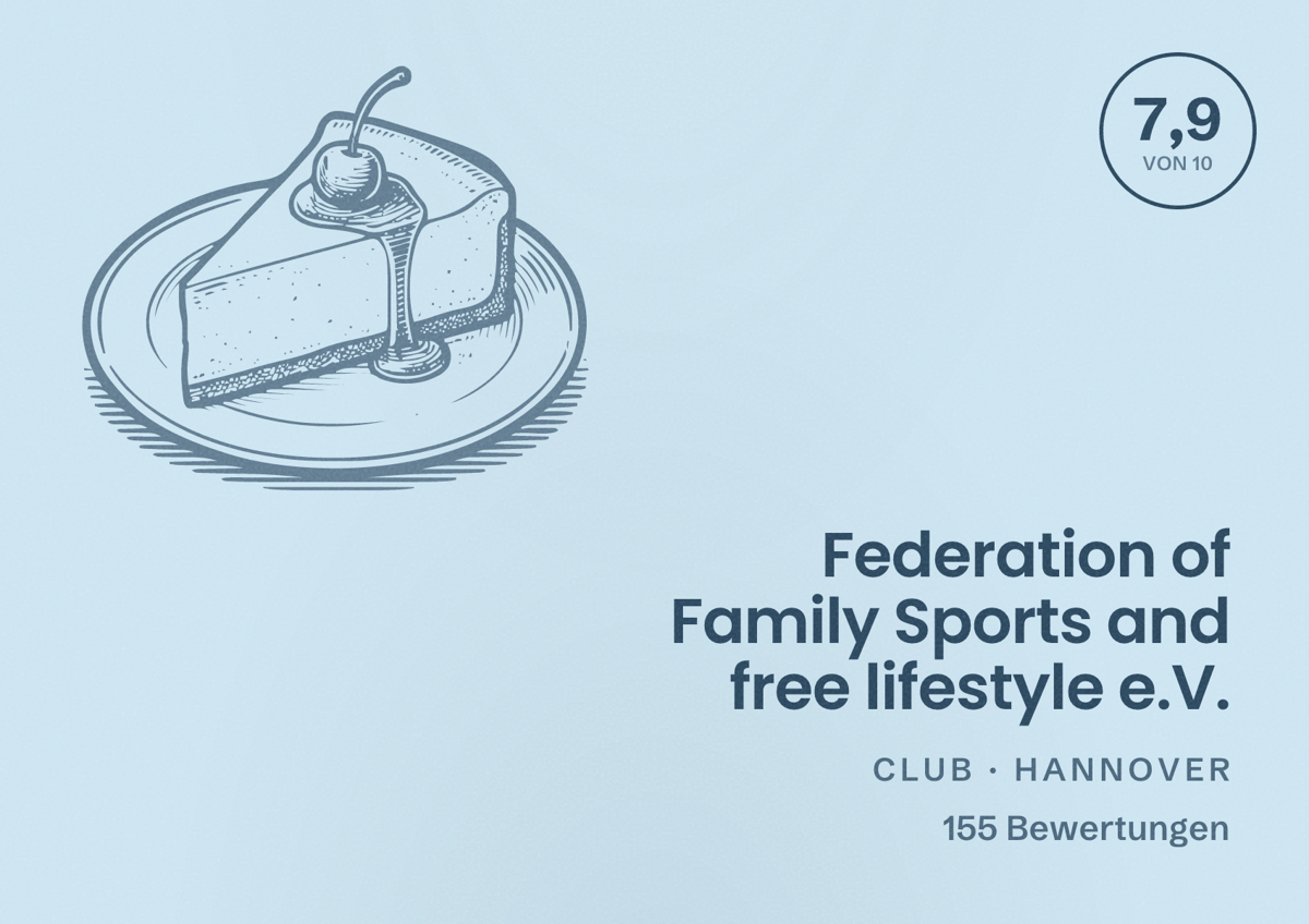Illustriertes Poster von Federation of Family Sports and free lifestyle e.V., Club in Hannover: Bewertung 7,9 von 10 aus 155 Bewertungen