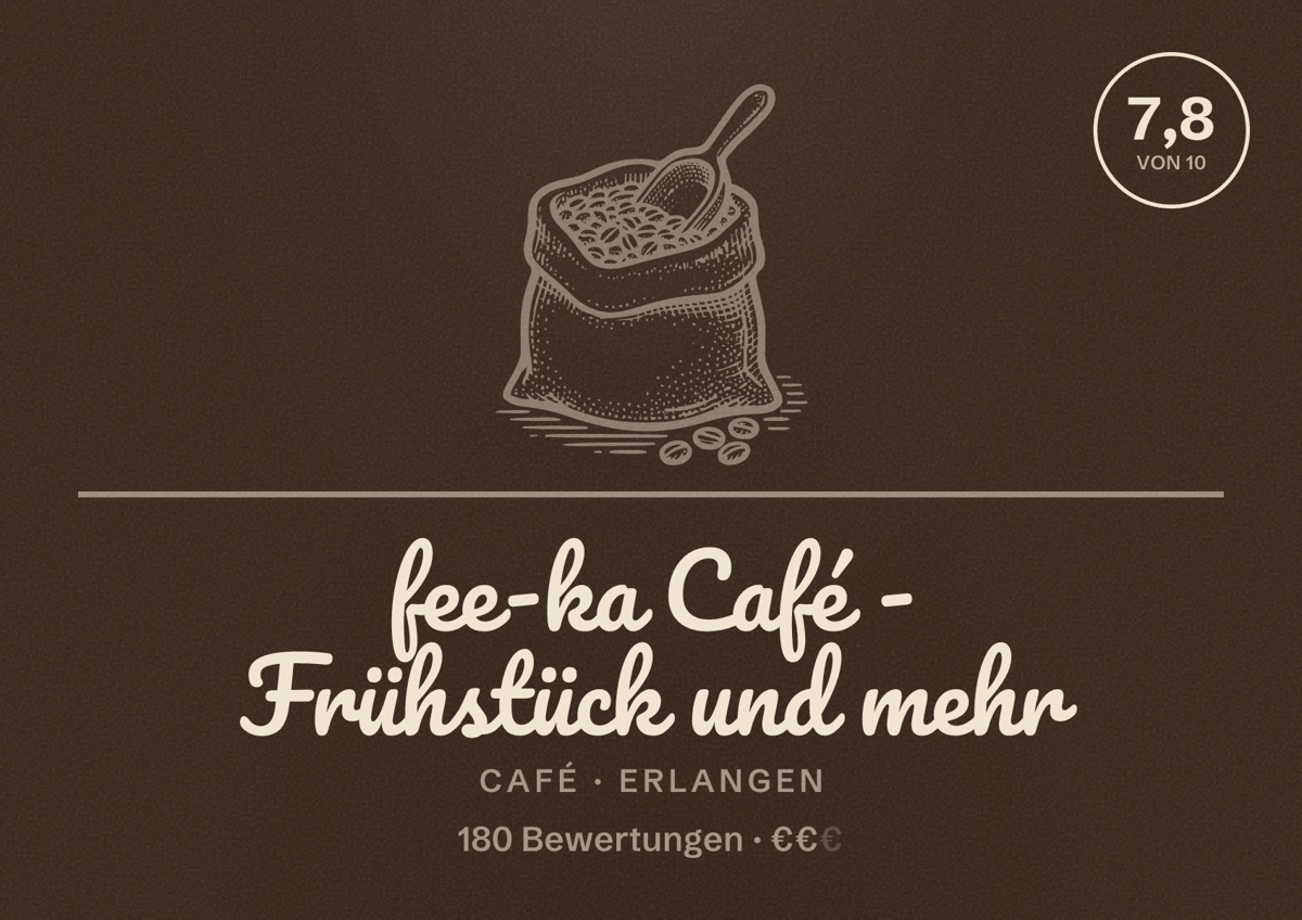 Illustriertes Poster von fee-ka Café - Frühstück und mehr, Café in Erlangen: Bewertung 7,8 von 10 aus 180 Bewertungen, Preisniveau €€