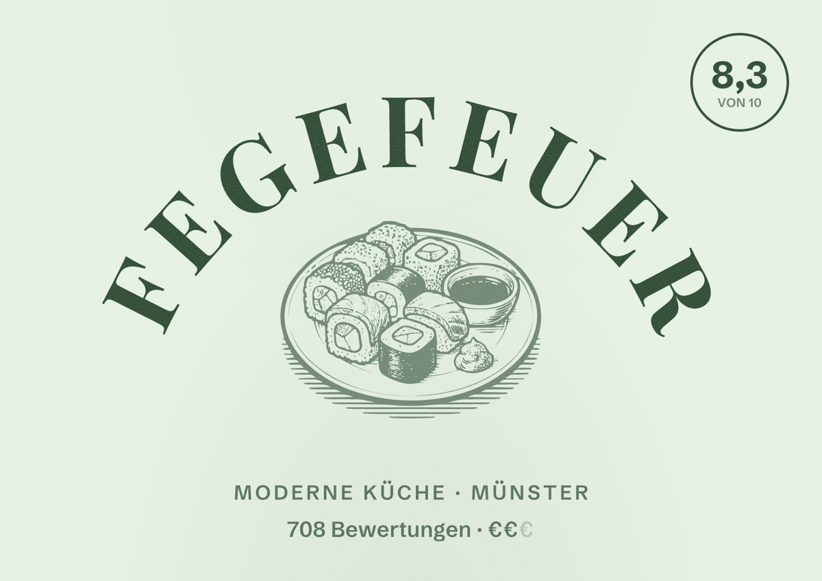 Illustriertes Poster von Fegefeuer, Moderne Küche in Münster: Bewertung 8,3 von 10 aus 708 Bewertungen, Preisniveau €€