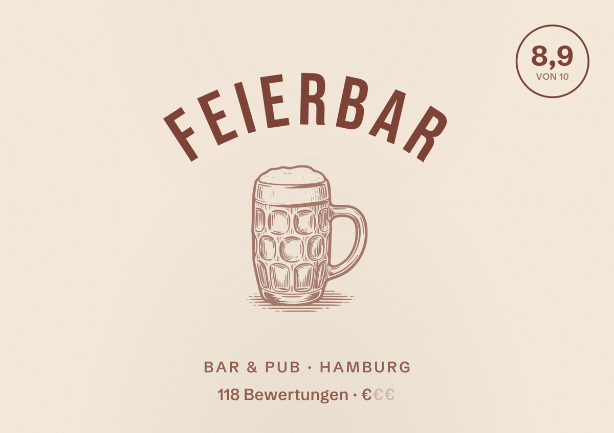 Illustriertes Poster von FEIERBAR, Bar & Pub in Hamburg: Bewertung 8,9 von 10 aus 118 Bewertungen, Preisniveau €