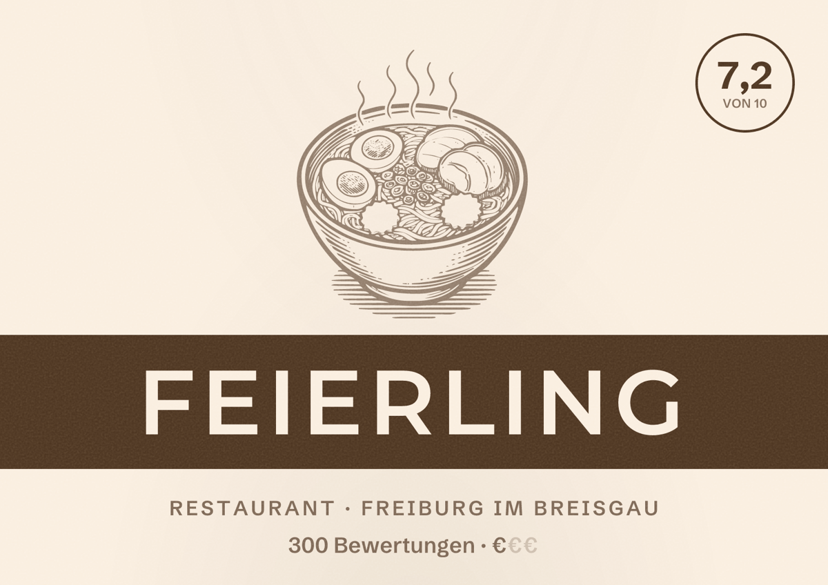 Illustriertes Poster von Feierling, Restaurant in Freiburg im Breisgau: Bewertung 7,2 von 10 aus 300 Bewertungen, Preisniveau €