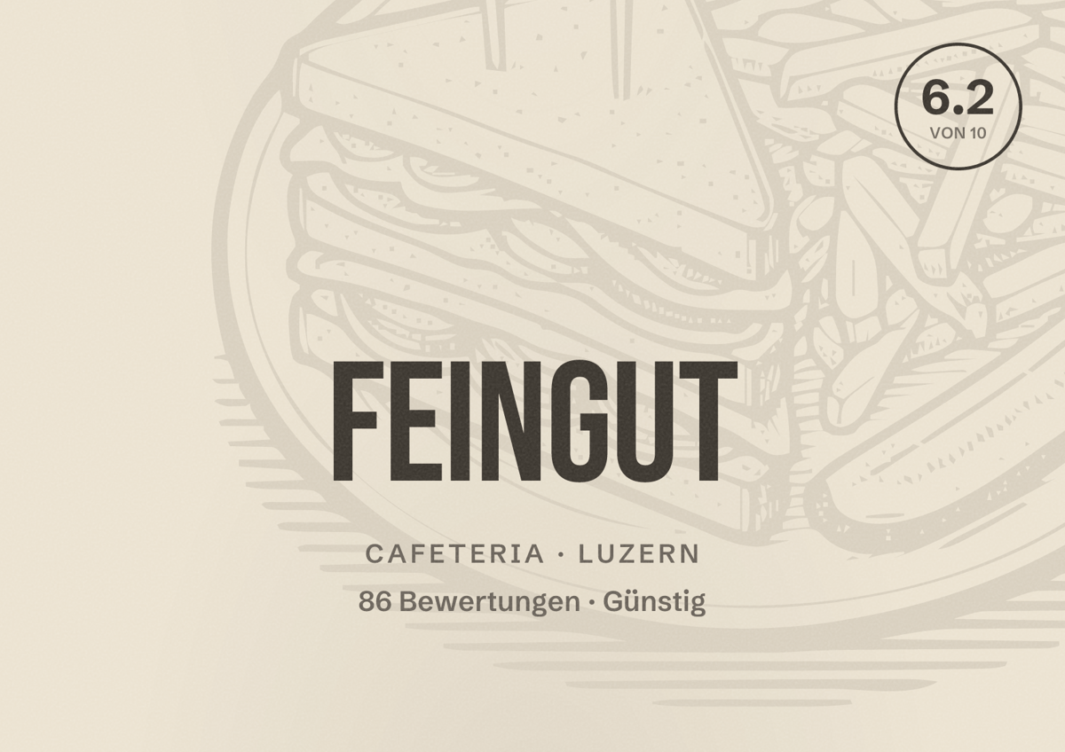 Illustriertes Poster von Feingut, Cafeteria in Luzern: Bewertung 6.2 von 10 aus 86 Bewertungen, Preisniveau Günstig