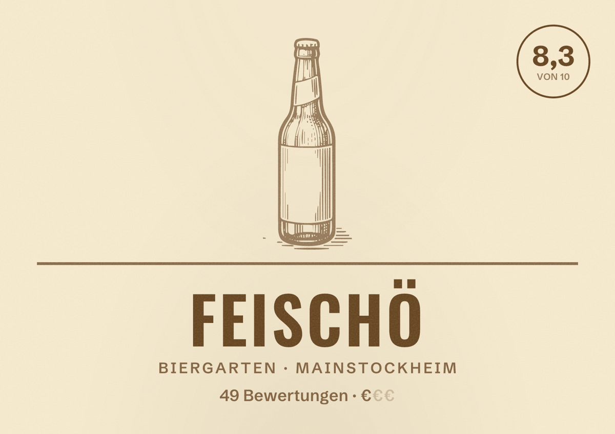 Illustriertes Poster von FeiSchö, Biergarten in Mainstockheim: Bewertung 8,3 von 10 aus 49 Bewertungen, Preisniveau €